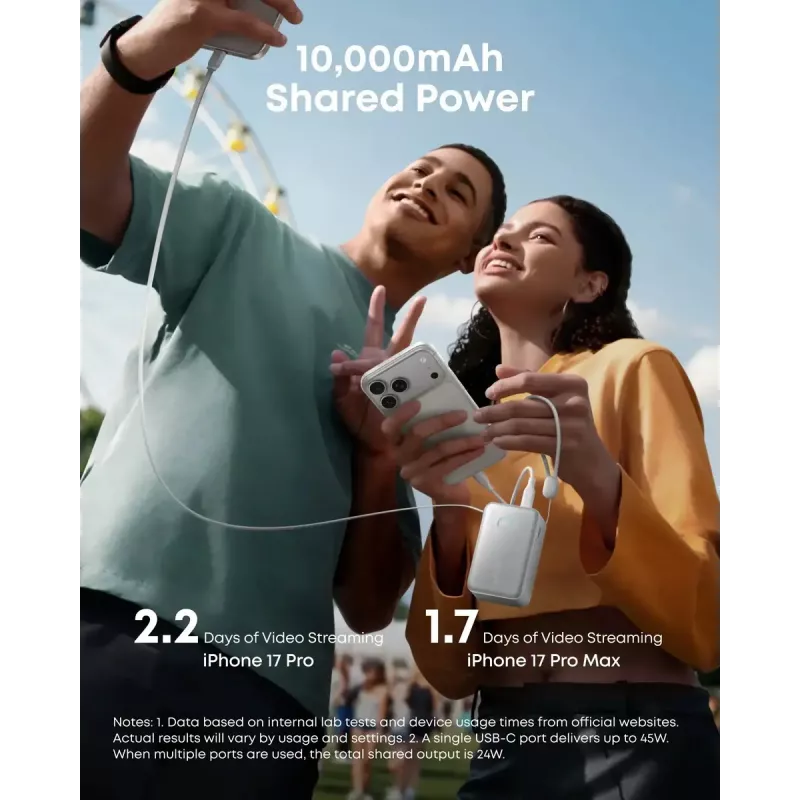 Powerbank Anker Nano 45W mit integriertem einziehbaren USB-C-Kabel A1638H11 10000 mAh Schwarz
