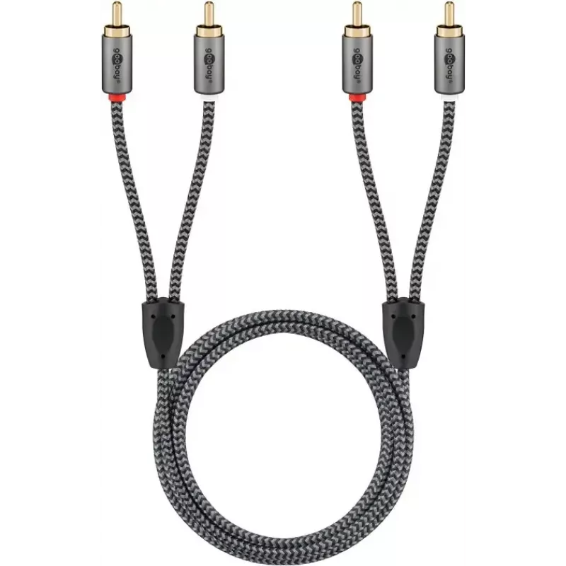 Audiokabel WENTRONIC Goobay 65293 — 2 m, 2×RCA-Stecker auf 2×RCA-Stecker, Kupfer, goldbeschichtete Kontakte, magnetische Abschirmung, grau