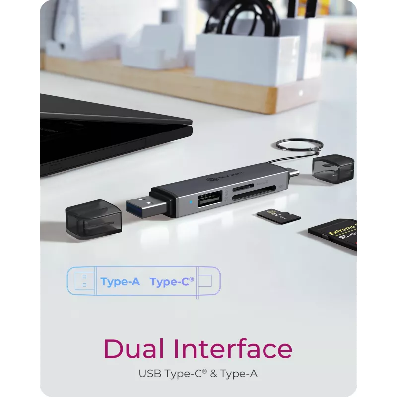 Kartenleser icybox 61179 – USB 3.2 Gen1 3-in-1, USB Type-C- und Type-A-Anschlüsse