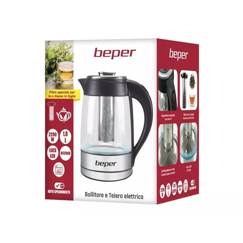 Elektrischer Wasserkocher Beper 1,8 L 2200 W Transparent