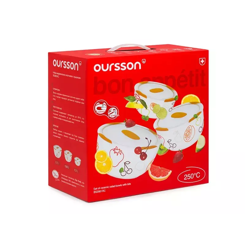 Schüssel-Set OURSSON BS2981RC/OR 1,7 L Rund Keramik Orange Weiß 3 Stk.