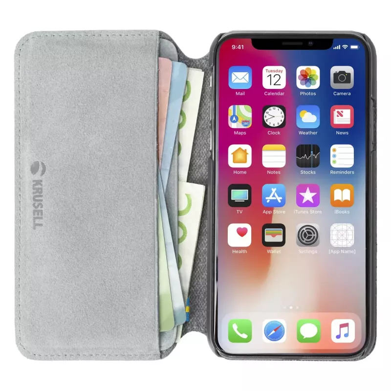 Folio Case Krusell Broby 4 Card SlimWallet für iPhone X/XS Grau