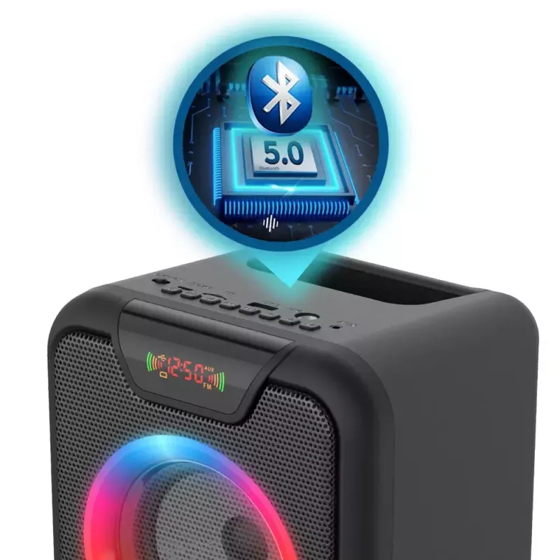 Tragbarer Bluetooth-Lautsprecher MANTA SPK816 — 30W RMS, Bluetooth 5.0, USB/SD/AUX, FM, 4h Akku, Schwarz