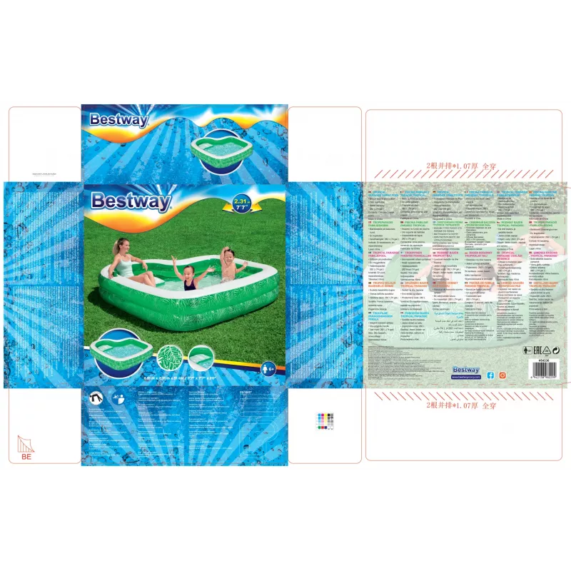 Bestway 7'7 Zoll x 7'7 Zoll x 20 Zoll/2,31 m x 2,31 m x 51 cm Tropical Paradise Familienpool