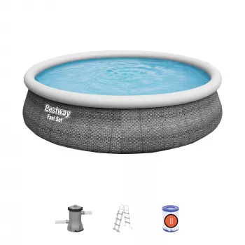 Bestway 57372 Fast Set Aufstellpool-Set, rund, 457 x 107 cm, 12.362 l, mit Filterpumpe und Leiter