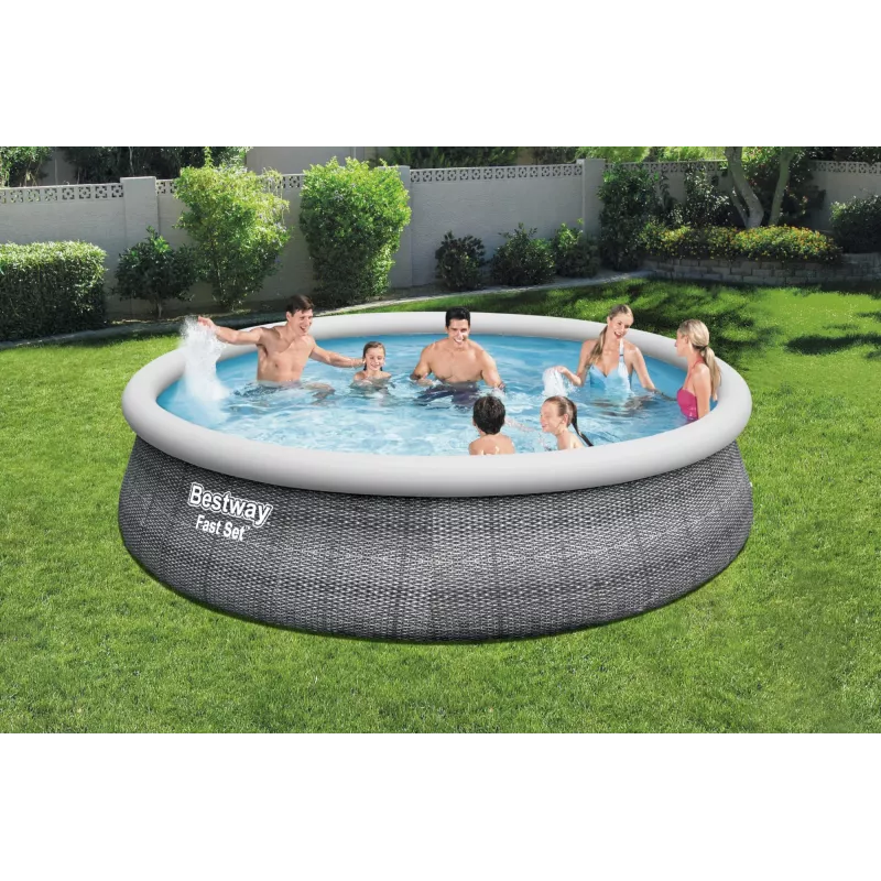Bestway 57372 Aufstellpool Aufblasbarer Pool Rund 12362 L Grau