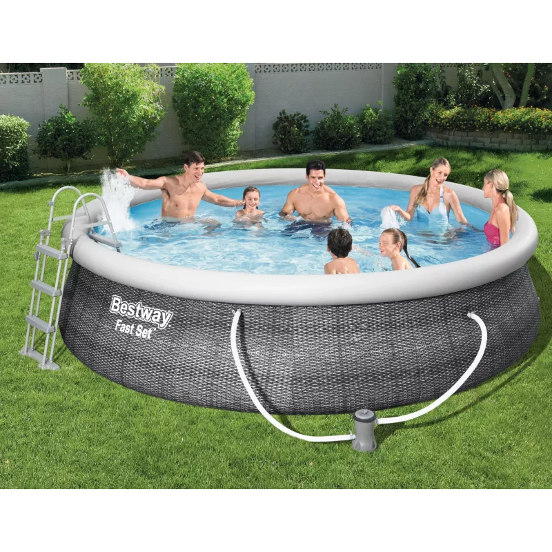 Bestway 57372 Aufstellpool Aufblasbarer Pool Rund 12362 L Grau