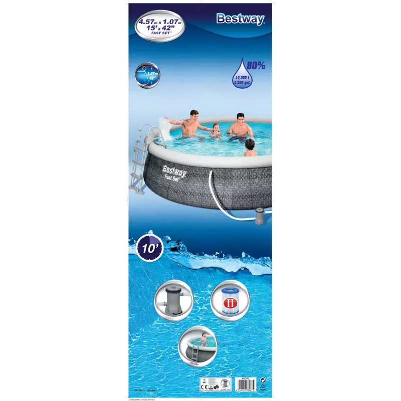 Bestway 57372 Aufstellpool Aufblasbarer Pool Rund 12362 L Grau
