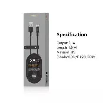 USB-A-auf-USB-C-Kabel Orsen S9C 1 m, 2,1 A, schwarz
