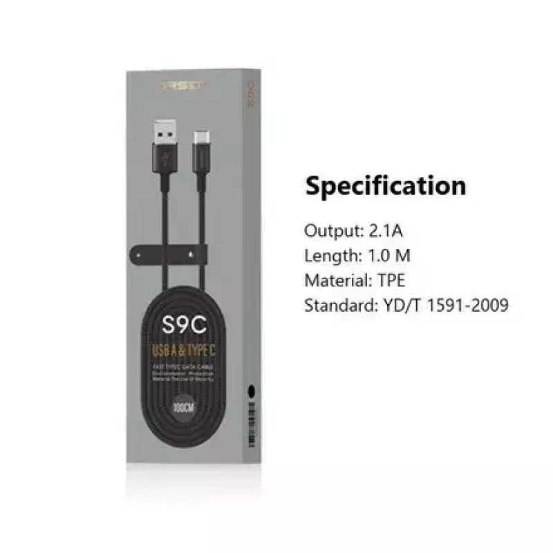 USB-A-auf-USB-C-Kabel Orsen S9C 1 m, 2,1 A, schwarz