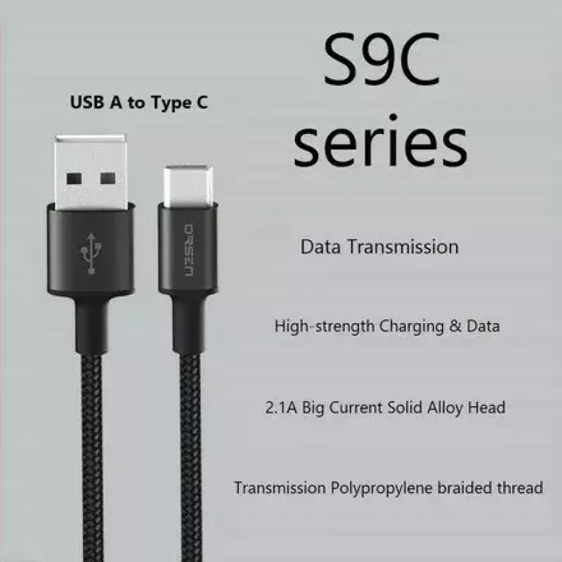 USB-A-auf-USB-C-Kabel Orsen S9C 1 m, 2,1 A, schwarz
