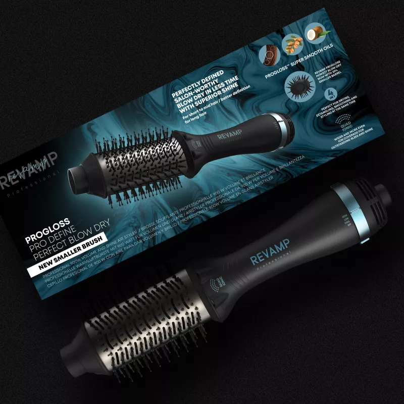 Revamp Progloss Pro Define Perfect Blow Dry Hot-Luftbürste Warm Schwarz 900 W 3 m