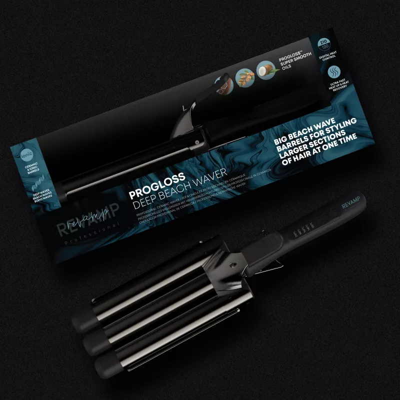 Revamp Progloss Deep Beach Waver Texturizing iron Warm Schwarz 3 m
