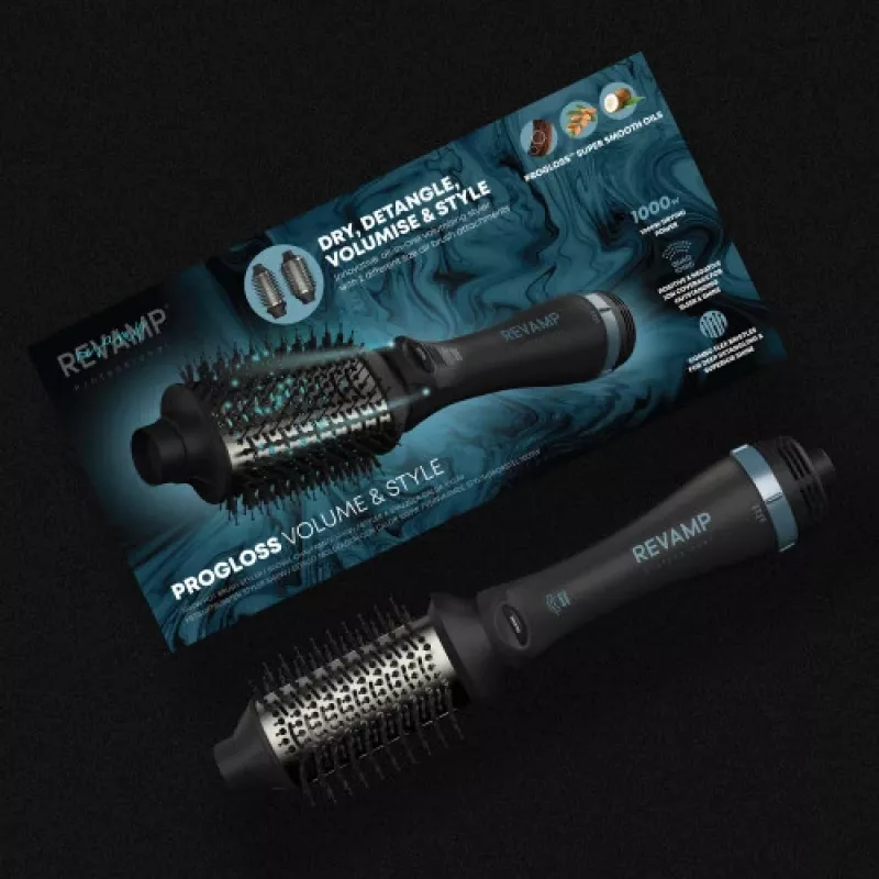 Revamp Progloss Volume & Style Hot Brush Style Heißluftbürste Warm Schwarz 1000 W 3 m