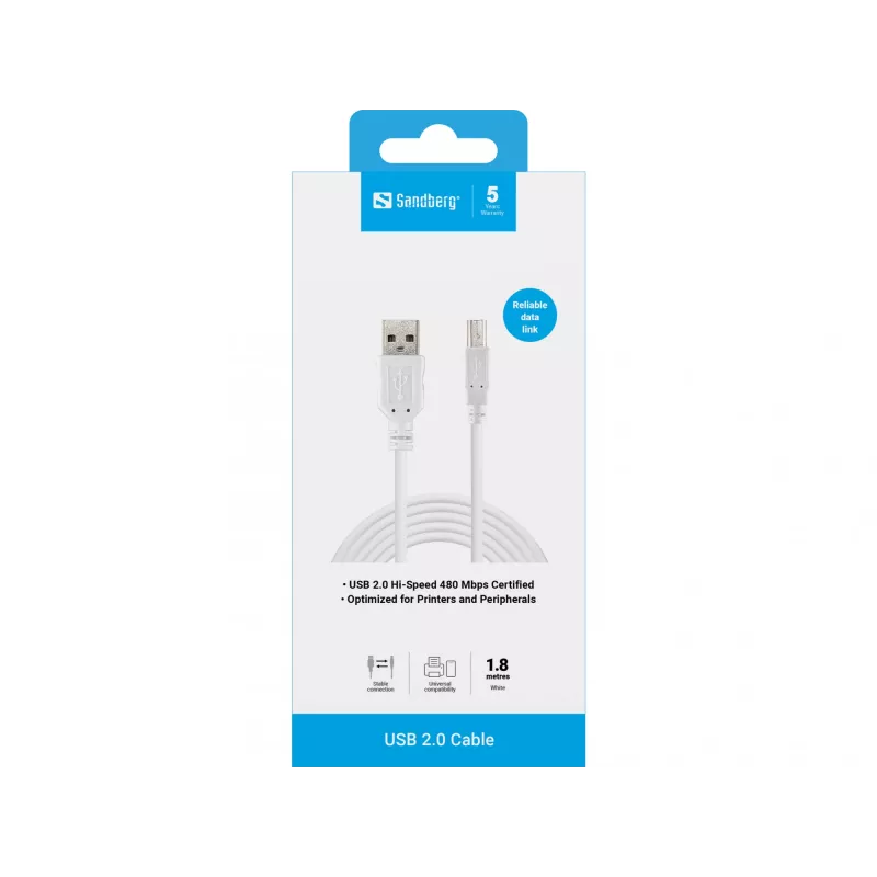 USB 2.0 A-B Kabel Stecker/Stecker Sandberg 502-78 1,8 m