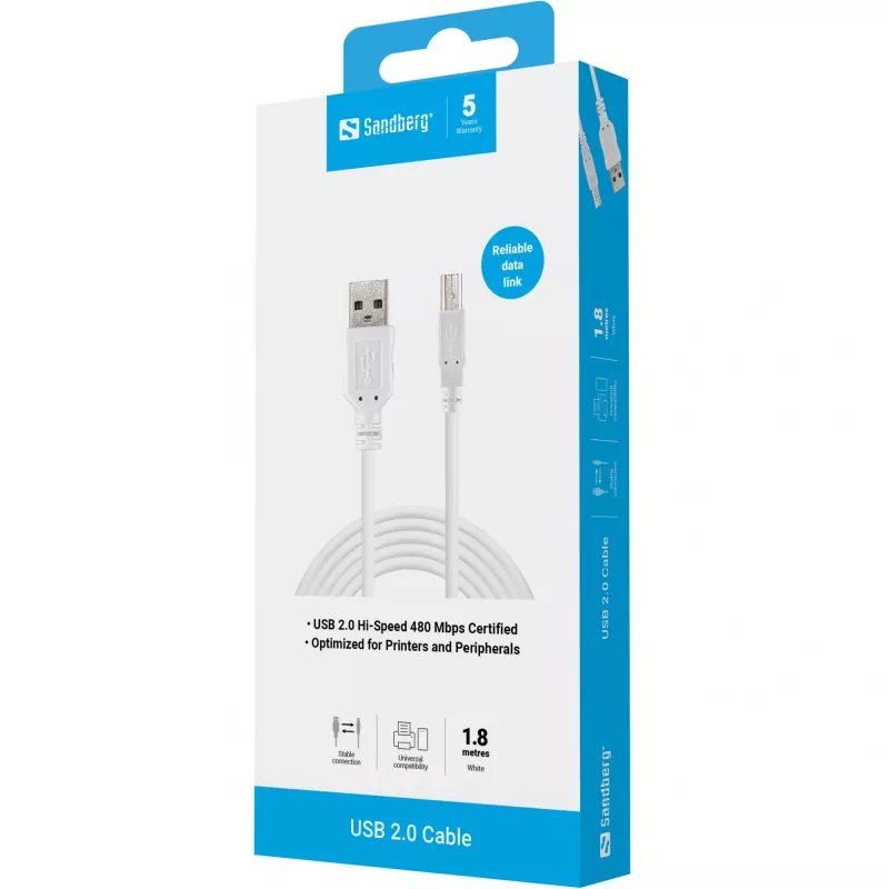 USB 2.0 A-B Kabel Stecker/Stecker Sandberg 502-78 1,8 m
