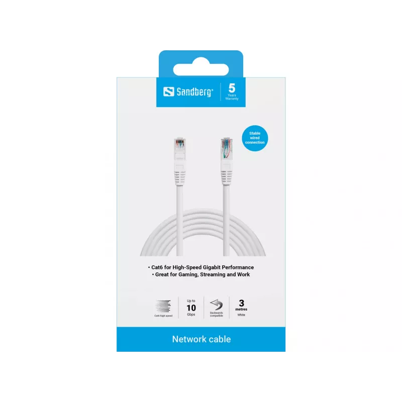 Sandberg Netzwerkkabel UTP Cat6 RJ-45 3 m Weiß