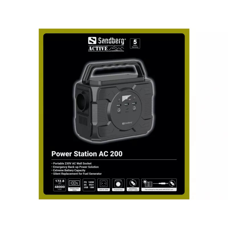 Tragbare Batterie Sandberg Power Station AC 200, 48000 mAh