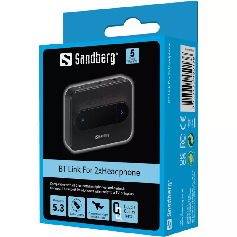 Sandberg Bluetooth Link Für 2x Kopfhörer Kabellos Bluetooth 3,5 mm