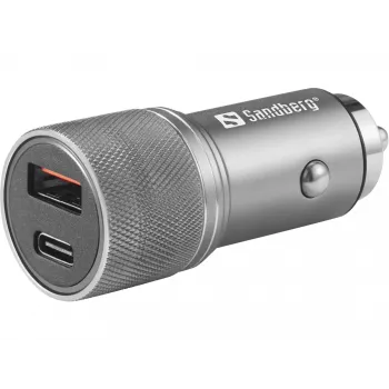 Sandberg Autoladegerät 1xQC3.0+1xUSB-C 48W, Auto, Zigarettenanzünder, 12 V, Metallic