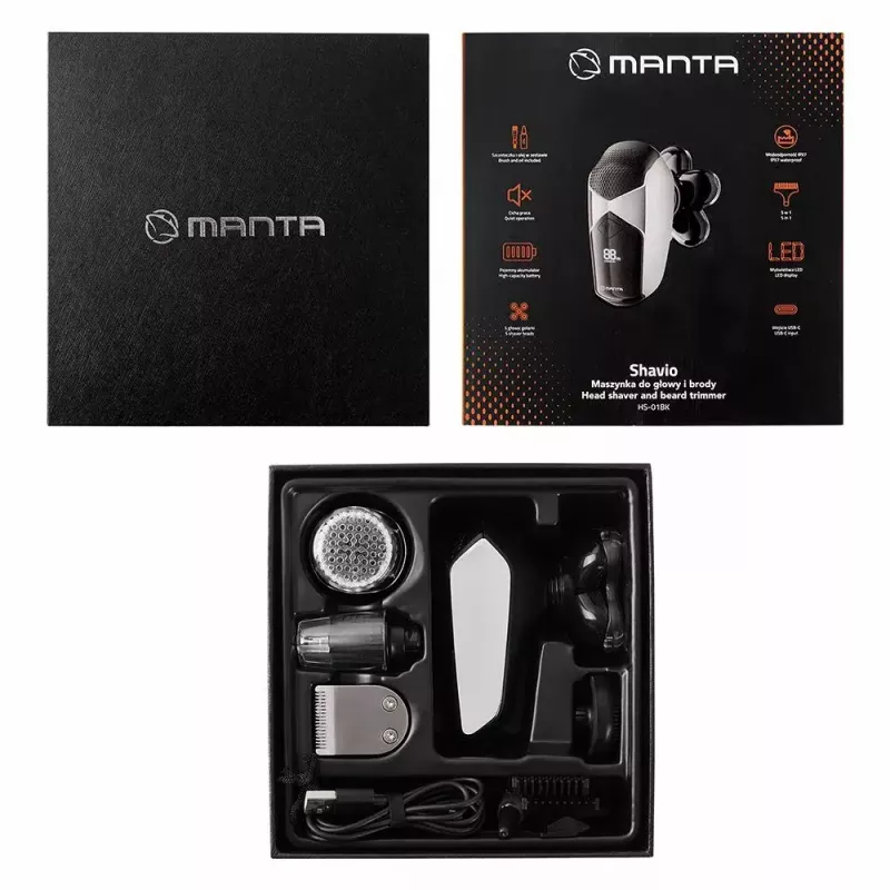 Manta HS-01BK Shavio Kopf- und Bartrasierer-Set, schwarz/chrom