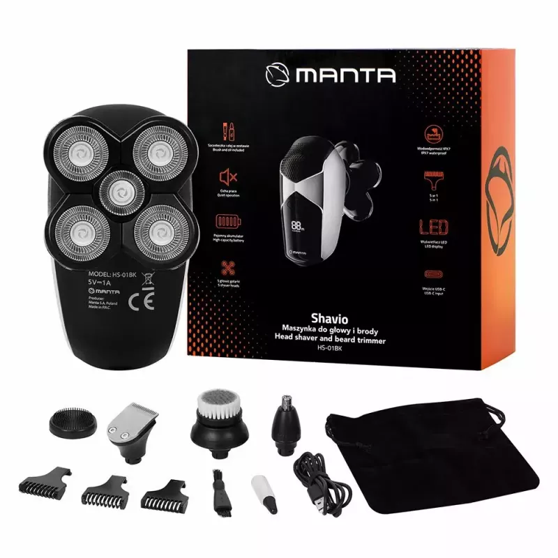 Manta HS-01BK Shavio Kopf- und Bartrasierer-Set, schwarz/chrom