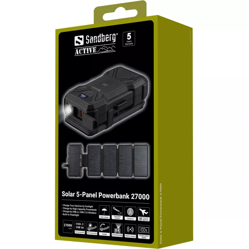 Tragbare Powerbank Sandberg Solar 5-Panel 27000 mAh