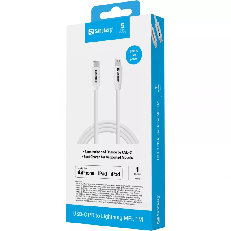 Sandberg USB-C PD auf Lightning MFI 1M Kabel 1m Lightning USB C