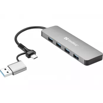 Sandberg USB-C/A auf 4xUSB 3.0 Hub Aluminium 5000 Mbit/s