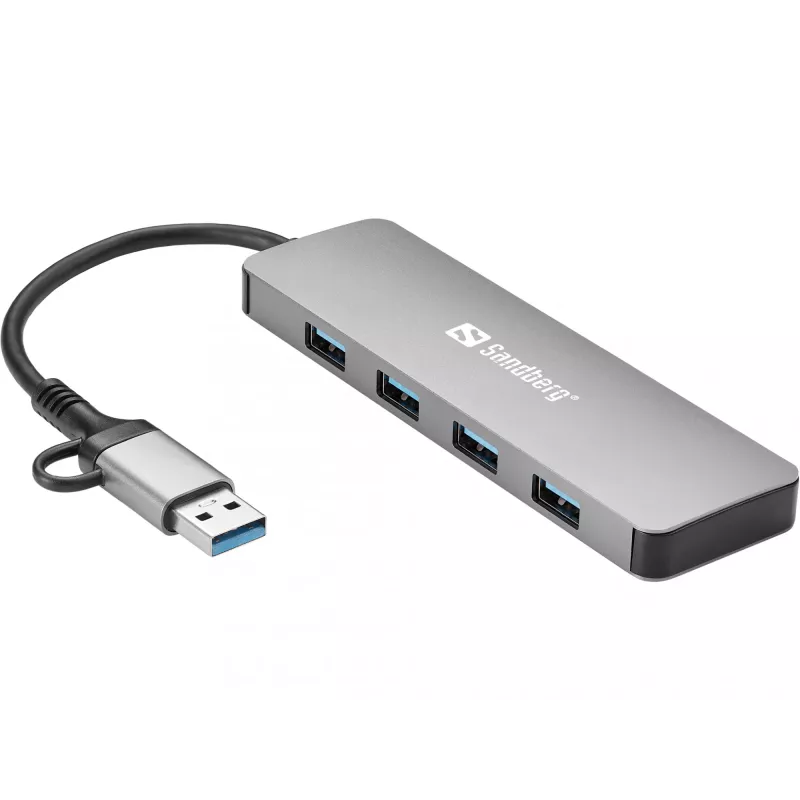Sandberg USB-C/A auf 4xUSB 3.0 Hub Aluminium 5000 Mbit/s