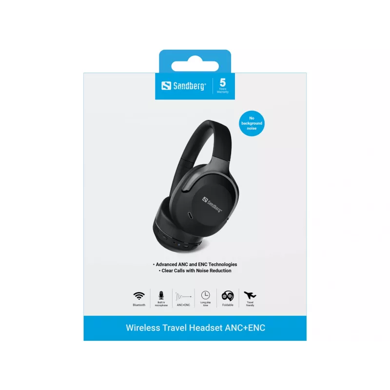 Sandberg Wireless Travel Headset ANC+ENC, Kabellos, Anrufe/Musik, 228 g, Headset, Schwarz