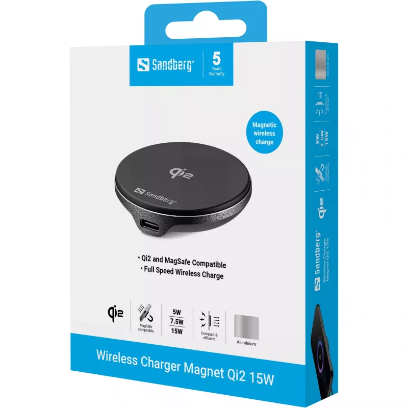 Wireless charger SANDBERG 441-61 Qi2 15W – Qi2 wireless charging pad Kompatibel with Qi devices