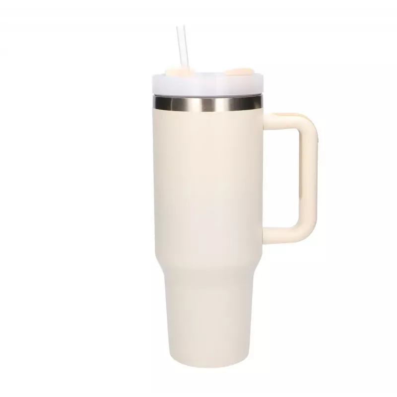 Thermobecher Extralink Schwarz Forest 1200 ml beige – Thermobecher mit Strohhalm und Henkel