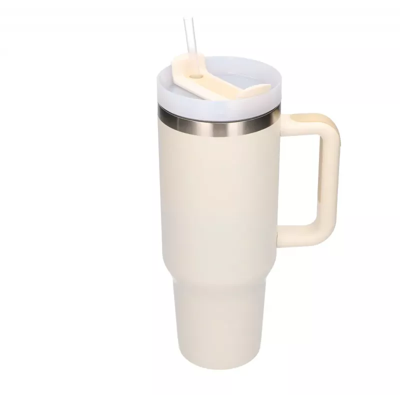 Thermobecher Extralink Schwarz Forest 1200 ml beige – Thermobecher mit Strohhalm und Henkel