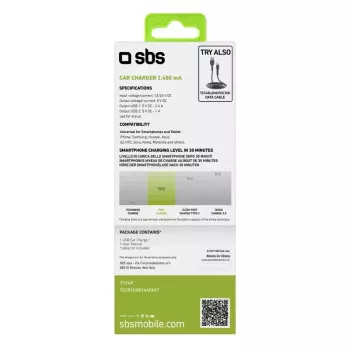 Auto-Ladegerät SBS Mobile TECR2USB24AFAST — Auto-USB-Ladegerät, Zigarettenanzünder-Stromversorgung, universell, schwarz