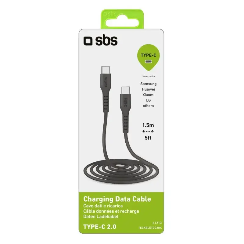 USB-C-auf-USB-C-Kabel SBS Mobile TECABLETCC20K 1,5 m, USB 2.0, Schwarz
