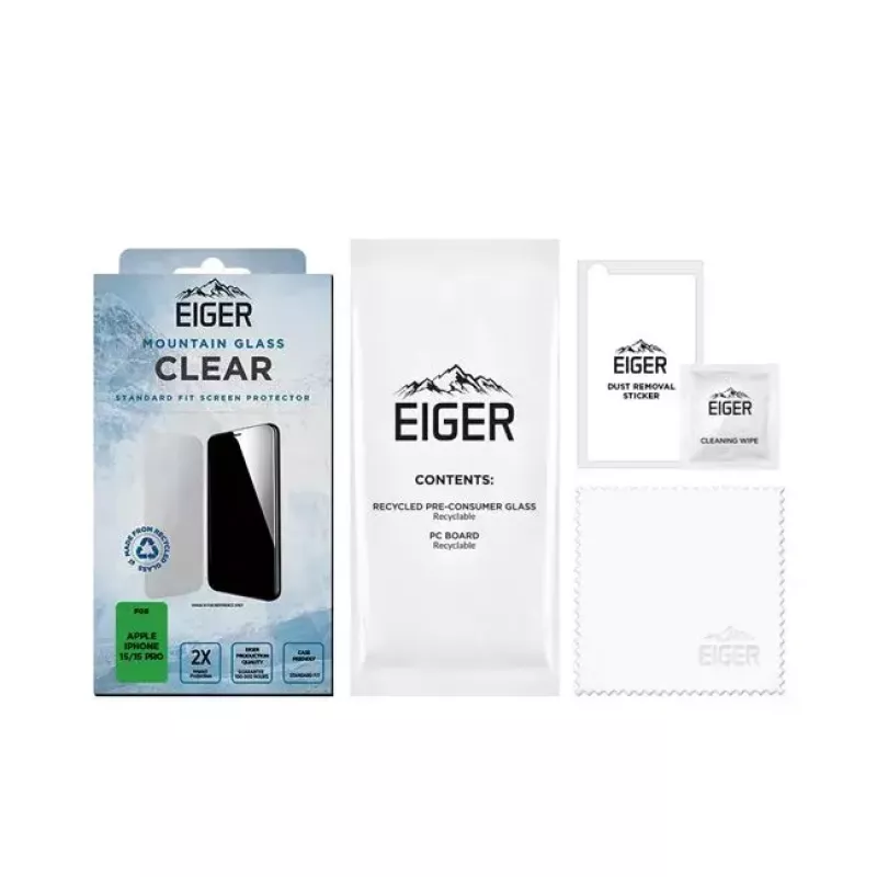 Bildschirmschutzfolie EIGER Mountain Glass Clear iPhone 15/15 Pro gehärtetes Glas