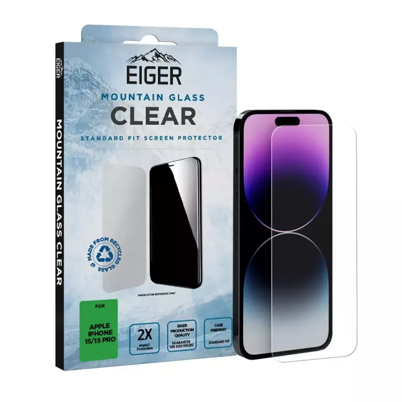 Bildschirmschutzfolie EIGER Mountain Glass Clear iPhone 15/15 Pro gehärtetes Glas