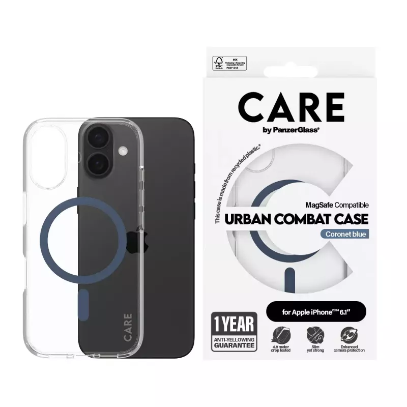 Cover PanzerGlass CARE by Flagship Hülle Transparent Urban Combat Blue MagSafe iPhone '24 6,1 Zoll