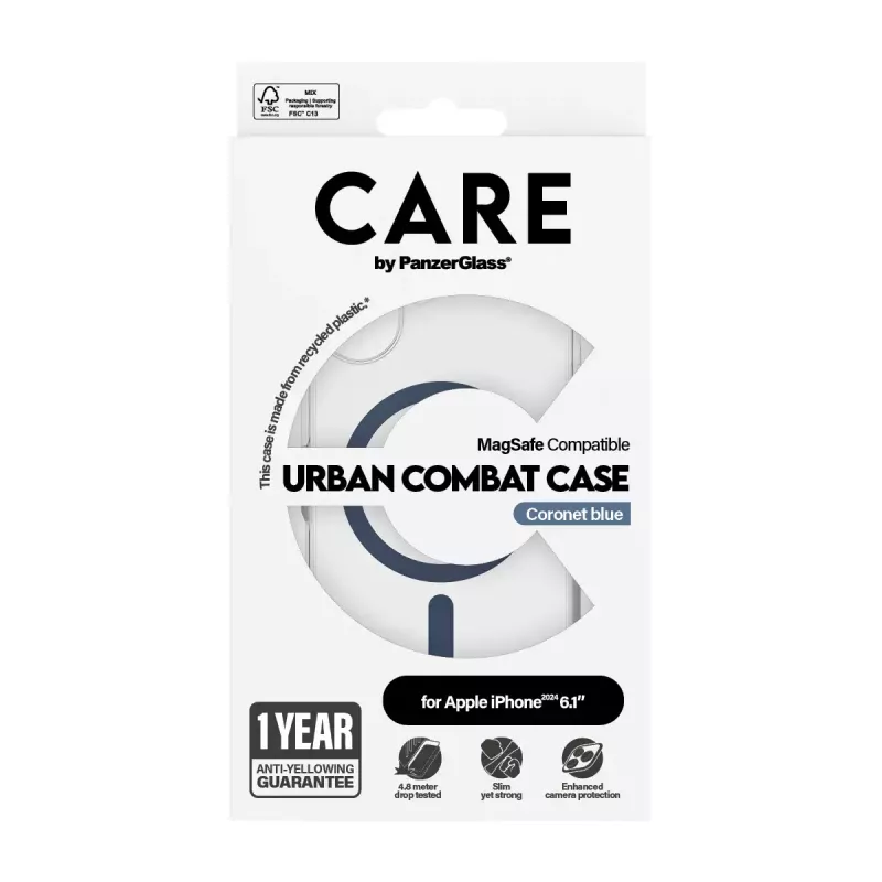 Cover PanzerGlass CARE by Flagship Hülle Transparent Urban Combat Blue MagSafe iPhone '24 6,1 Zoll