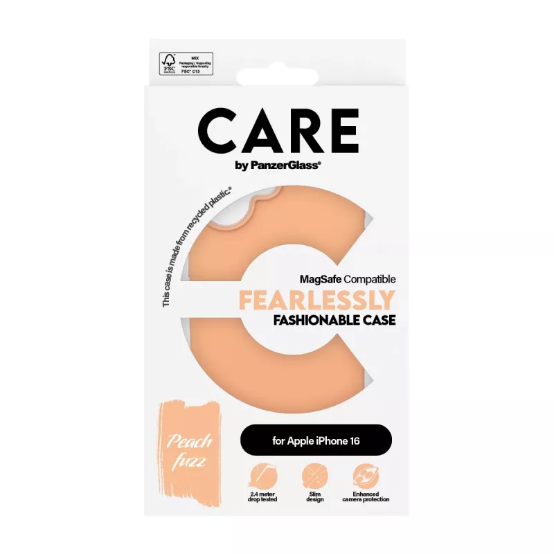 Cover PanzerGlass CARE by ® modische Hülle Peachy w. MagSafe iPhone 16 Transparent