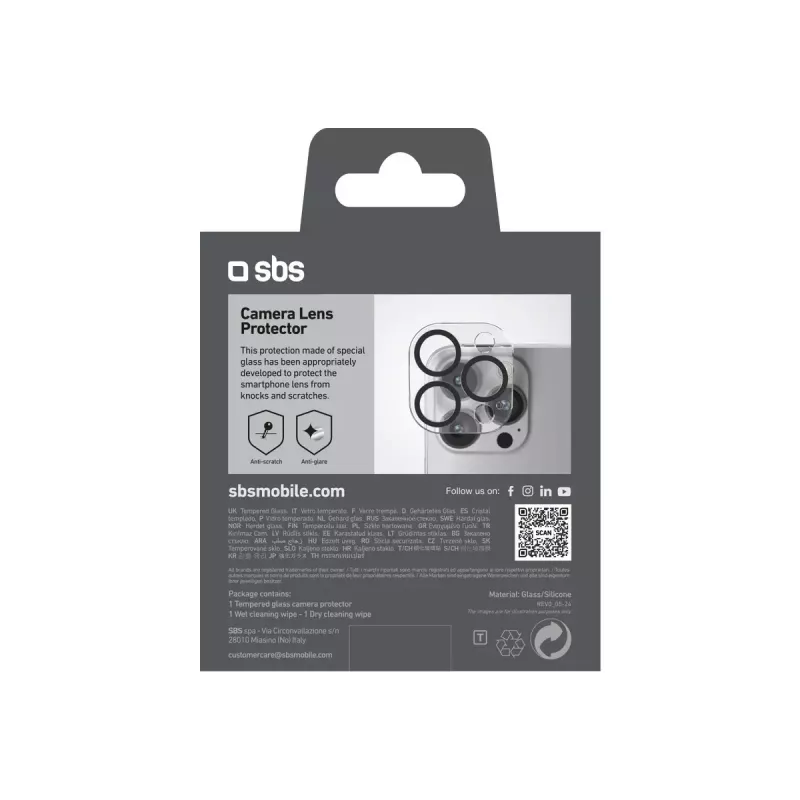 Bildschirm- und Kameraobjektivschutz SBS TECAMGLIP16PK für iPhone 16 Pro/Pro Max Kratzfest Transparent