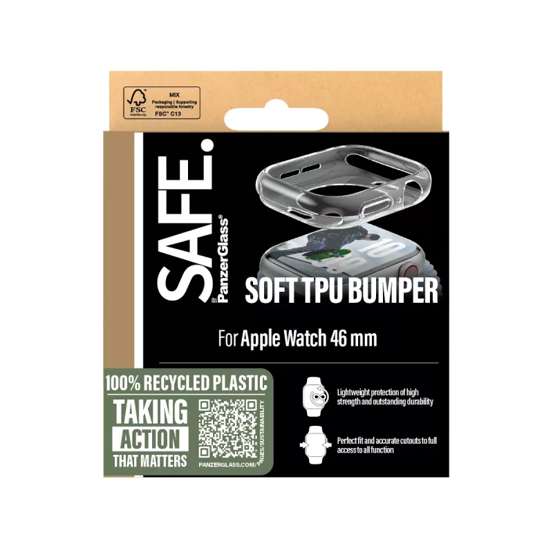 PanzerGlass SAFE. by ® TPU Bumper Transparent Apple Watch Series 11 | 10 | 46mm