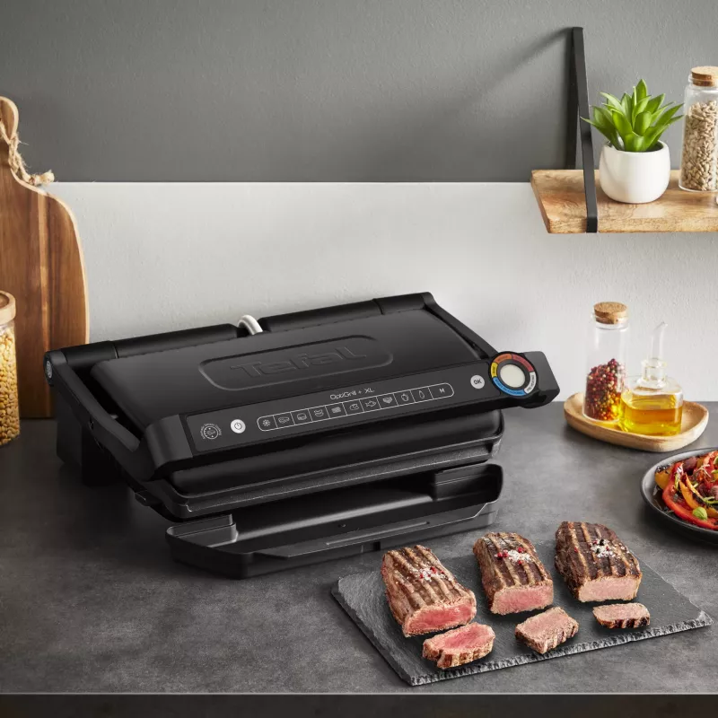Kontaktgrill Tefal Optigrill+ XL GC727810 2000W, rechteckig, einstellbarer Thermostat, schwarz, 445×365×175mm