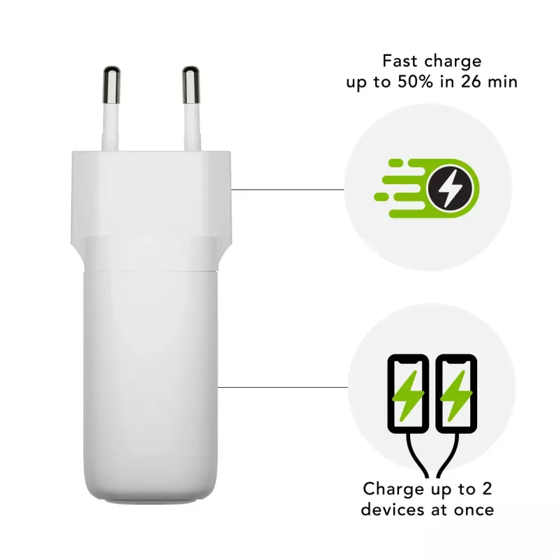 Ladegerät d bramante re-charge Pro EU – Indoor AC 110–240 V, USB‑C 65 W + USB‑A 18 W, Weiß