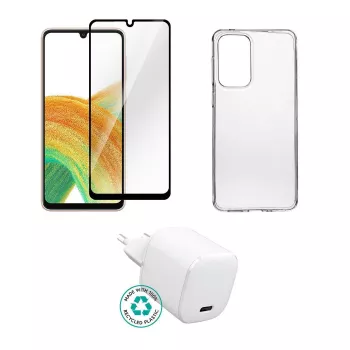 Indoor-Netzladegerät-Kit eSTUFF ES-KIT-SAMGALA335G für Samsung Galaxy A33, kompatibel mit Mobiltelefonen, transparent/weiß, 0,094 kg