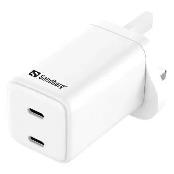 AC-Ladegerät SANDBERG Dual USB-C PD65W UK 441-62 — dual USB-C PD 65W, UK-Stecker