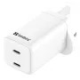 AC-Ladegerät SANDBERG Dual USB-C PD65W UK 441-62 — dual USB-C PD 65W, UK-Stecker
