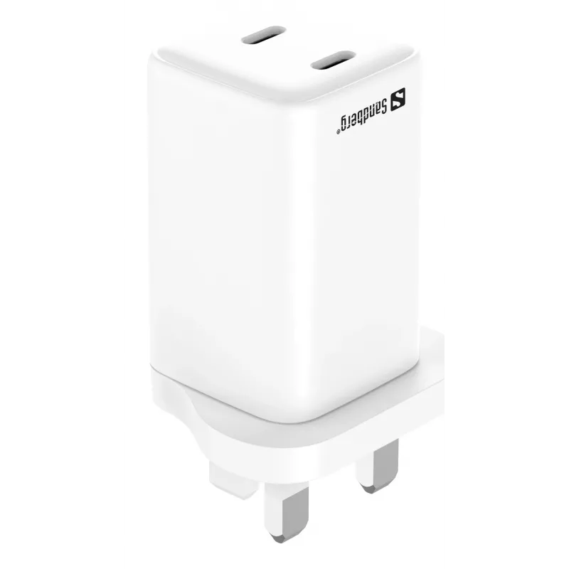 AC-Ladegerät SANDBERG Dual USB-C PD65W UK 441-62 — dual USB-C PD 65W, UK-Stecker