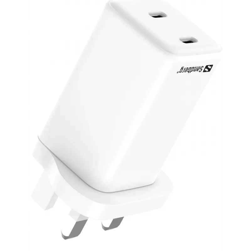 AC-Ladegerät SANDBERG Dual USB-C PD65W UK 441-62 — dual USB-C PD 65W, UK-Stecker